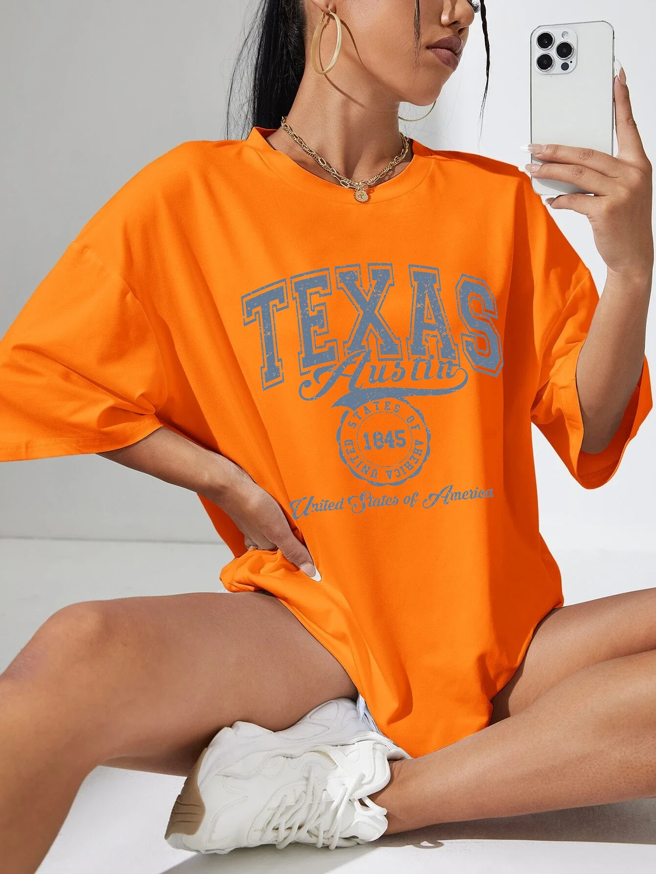 Texas Austin United States Of America 1845 Female T-Shirts Cool Comfortable Tshirts Cotton Tee Shirts Hip Hop Oversized Tshirts