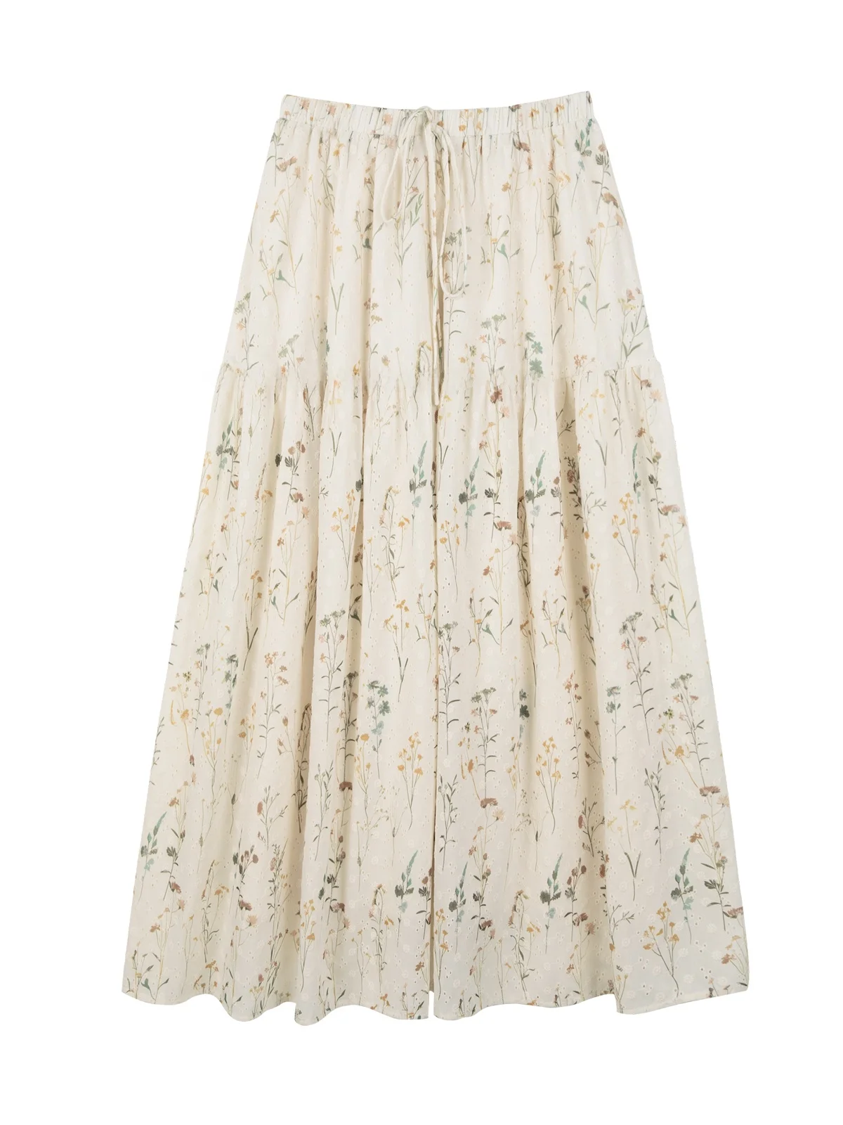 MoZao Gonna lunga drappeggiata in vita elastica con stampa floreale albicocca Gonna lunga a trapezio da donna Estate 2025 Vita alta Nuovo Sle Casual...