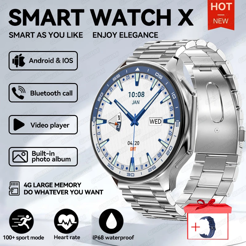 GUHUAVMI 2024NEW DT Watch X Smart Watch Player 3D AOD Modus Wasserdichte Smartwatch Armbanduhr 4GB Amoled Bildschirm Video Musik drahtlose Ladung 5