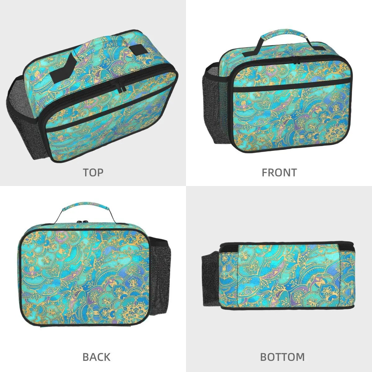 Sapphire & Jade Stained Glass Mandalas Insulated Lunch Bag for Women Children Portable Food Boxes Thermal Lunch Box Tote