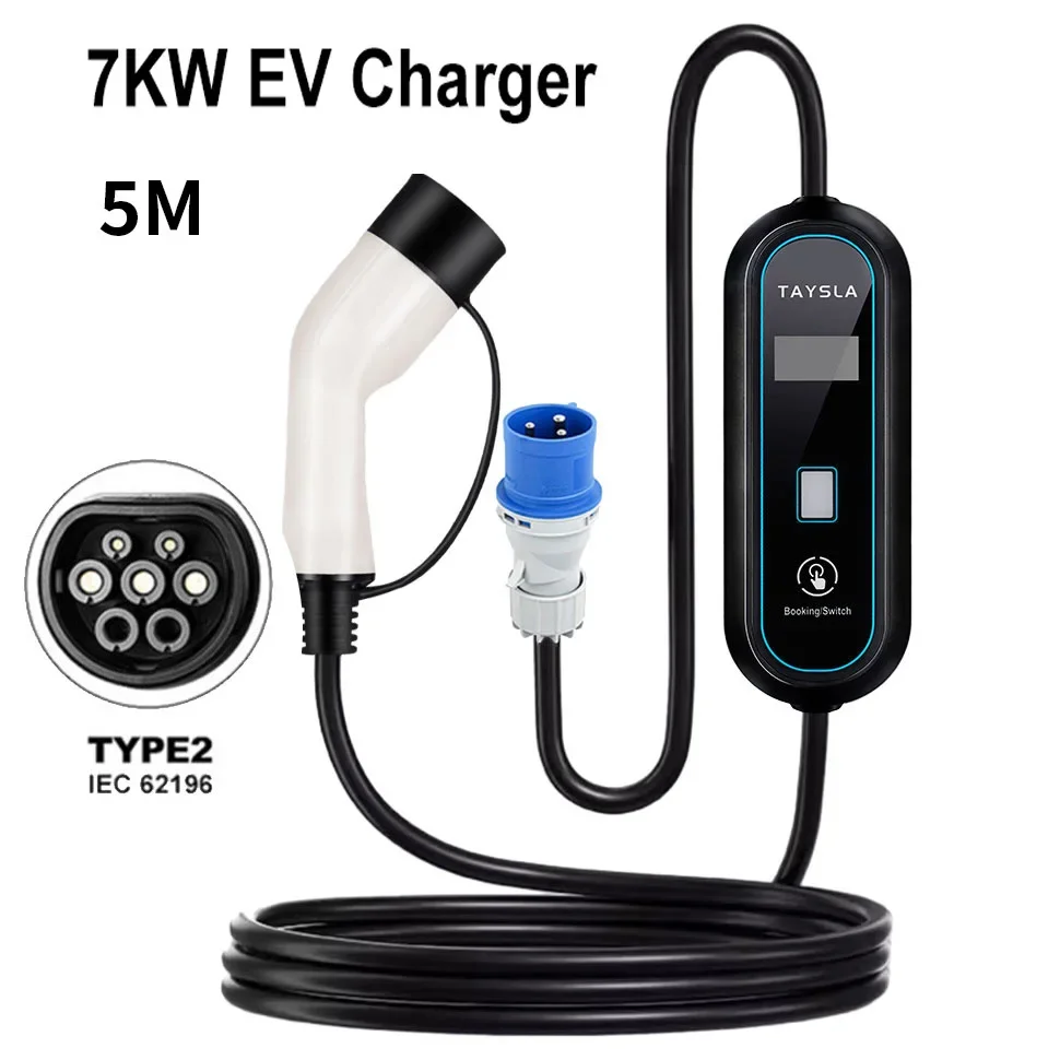 =TAYSLA Electric Car Charger Type 2 7kW 32A Portable EV Charger 3.5kW 16A 80V-260V BR Plug Charging Cable for electric Vehicles