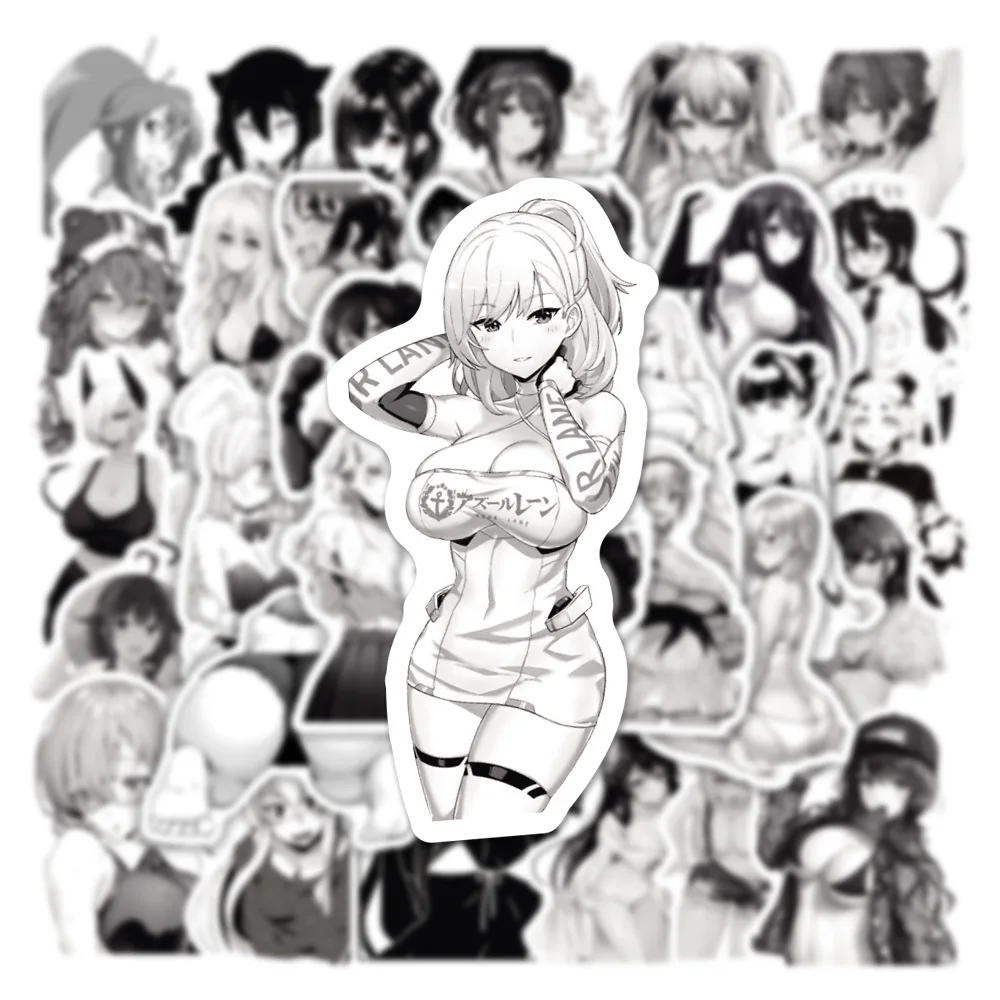 10/30/50/100 Viên Waifu Cô Gái Sexy Hentai Decal Dán Xe Máy Laptop Phối Đen Màu Trắng anime Đồ Bộ Miếng Dán Kính Cường Lực Cho Aldult