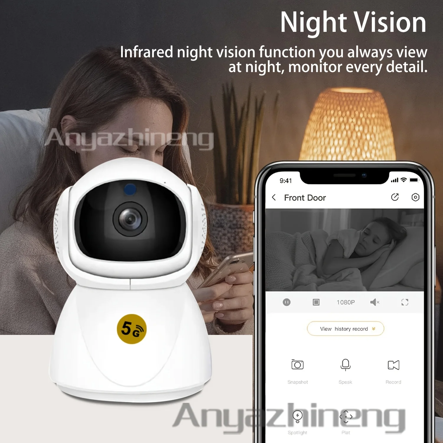 جهاز مراقبة الطفل اللاسلكي الذكي الدوار مع دوران PTZ وصوت ثنائي الاتجاه يظهر عن بعد حالة منزلك