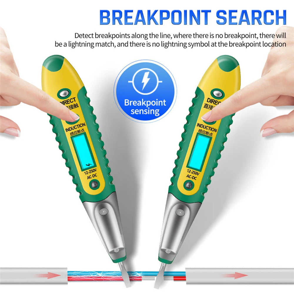 AC DC 12-250V Electricity Measurement Pen Multi Digital Tester Pen Non-contact Induction Voltage Detector LCD Test Pen Pencil