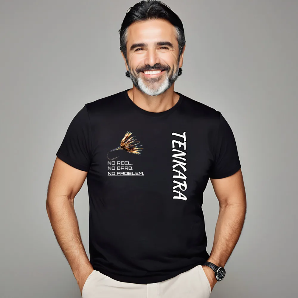 Family Men Tshirts Black Fly Tenkara Fly Fishing Normal Tops Tees All Cotton O Neck Short Sleeve Cool Tee Shirts Father Day