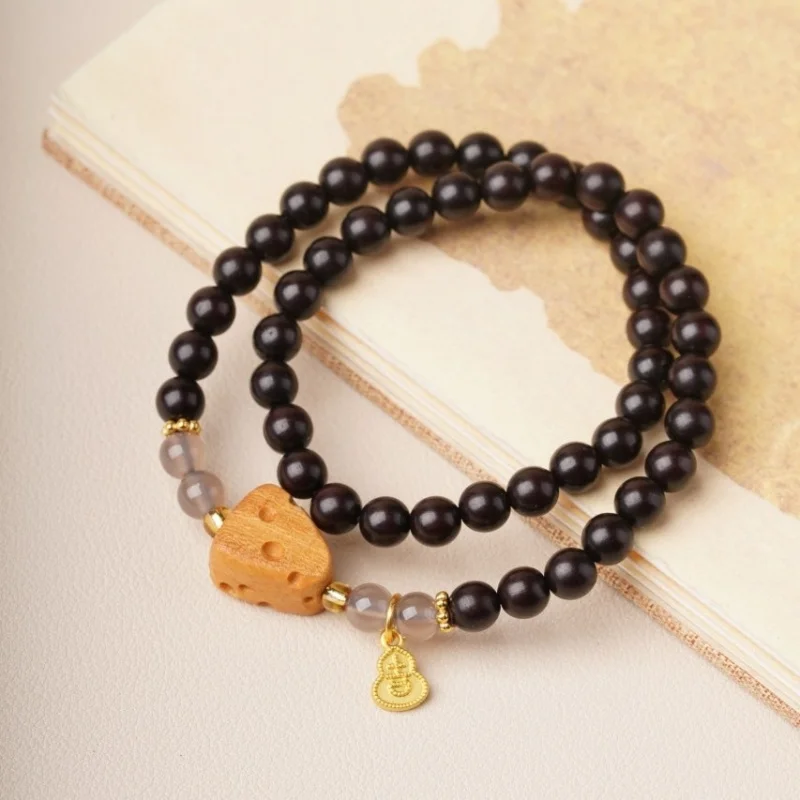 

Wooden double-ring cheese barrel beads DIY Jade Lotus style hand-held car pendant accessory decorative item wholesale