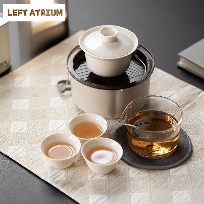 

Plant Ash Travel Tea Set Kit Luxury Teapot and Cup Set 1 Pot 3 Cups Household Tea Maker Organizer Portable Picnic Handbag Craft