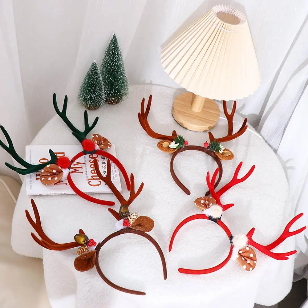 

For Girls Party Non-slip Plush Ball Pine Cones Deer Elk Christmas Headband Women Hair Hoop Korean Style Hairbands