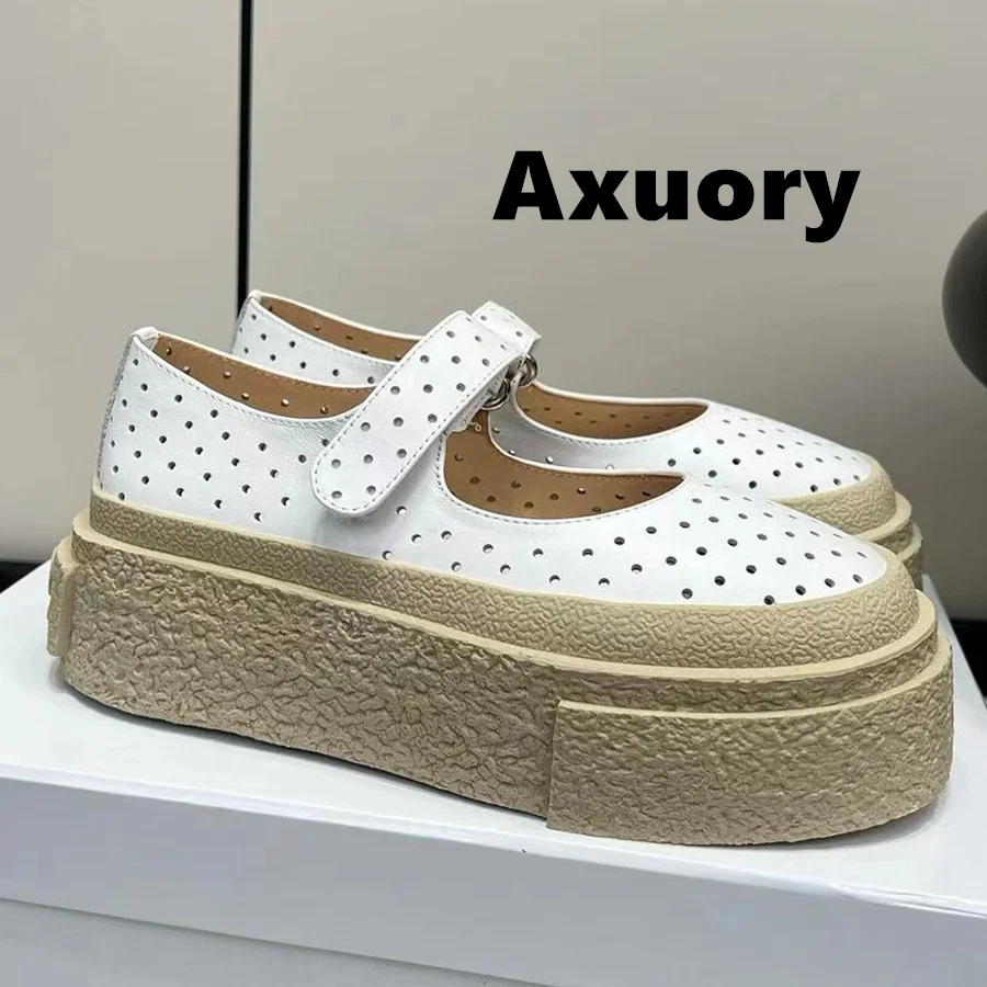 

2024 New Women's Breathable flat sandals Thick bottom Mary Jane Genuine Leather Casual Flat Shoes Luxury Design