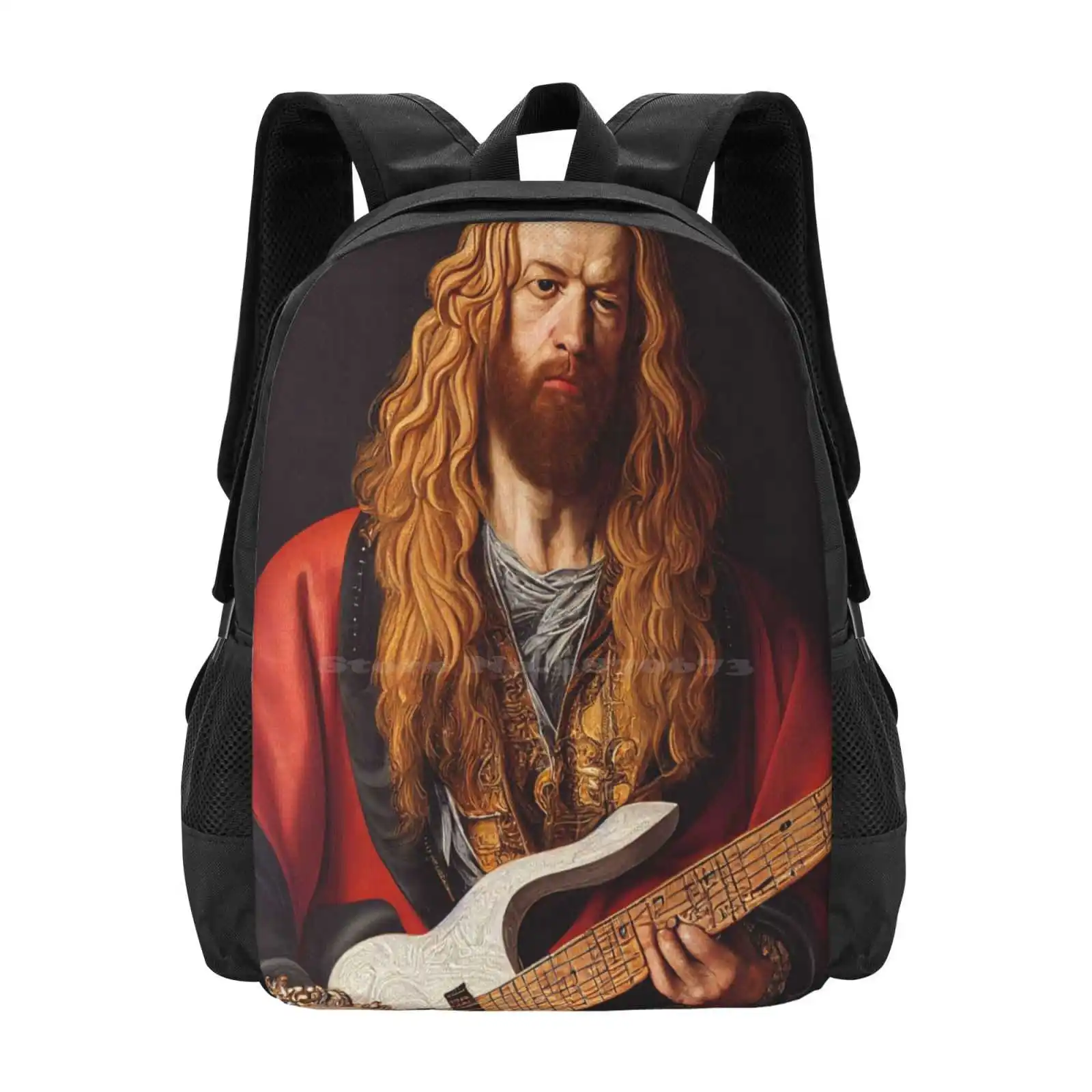 Guitarist From The Past Backpacks For School Teenagers Girls Travel Bags Renaissance Portrait Heavy Metal Black Metal Hard