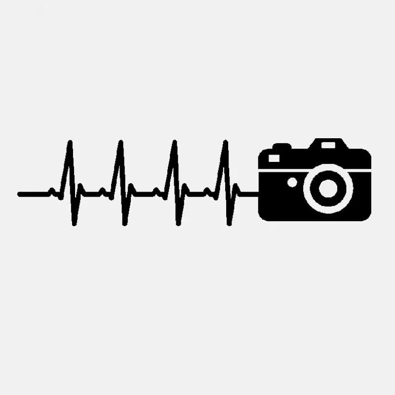 

15.8CM*3.9CM Photography Pulse Heartbeat Sticker Camera Vinyl Black/Silver Car Sticker