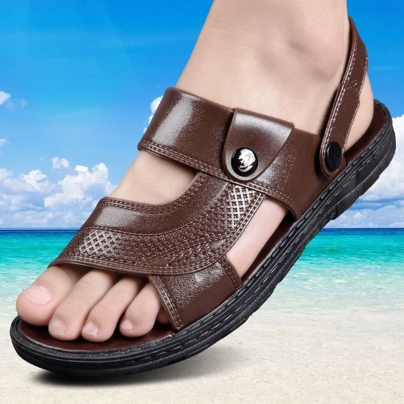 Mens Shoes Sandals Men Leather 2023 New Casual Fashion Men Shoes Slip-On Soft Non-slip Beach Summer Sandals Flats Slippers