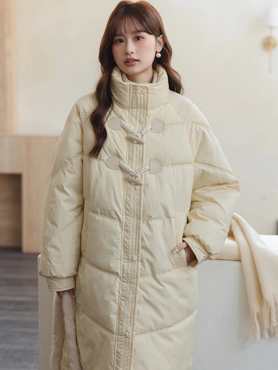 

Теплый хлопковый тютин, женское зимнее новое свободное пальто маленького размера с роговыми пуговицами, средней длины, милый Sle