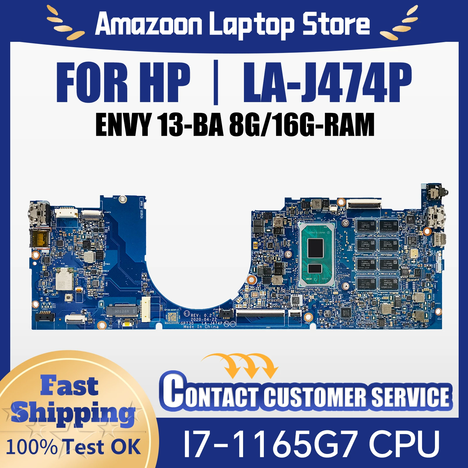 LA-J474P For HP ENVY 13-BA Laptop Motherboard I7-1165G7 8G/16GB RAM M20697-601 M20698-601 100% Test OK