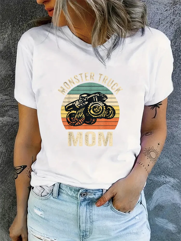 Monster Truck Mom Retro Vintage Monster Truck Shirt T-Shirt Short Sleeve Tops New Print Fashion Clothing Sports Tee For Women