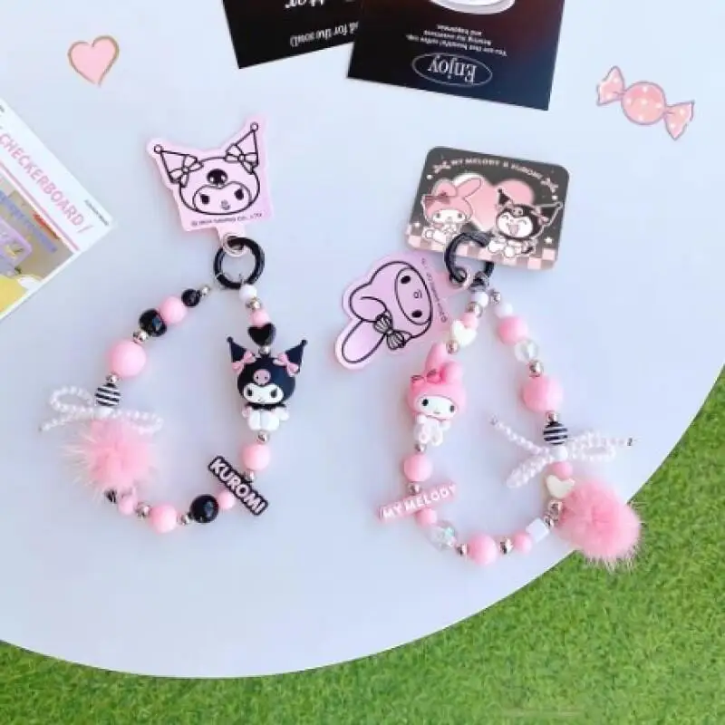 Sanrio Kuromi Phone Chain Anime My Melody Beaded Backpack Pendant Kawaii Keychain Cute Mobile Case Accessories Mobile pendant