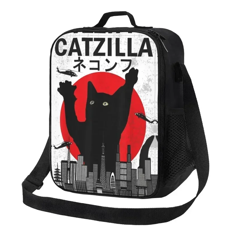 Catzilla Insulated Lunch Tote Bag Japanese Sunset Style Cat Kitten Lover Gift Portable Thermal Cooler Food Lunch Box School