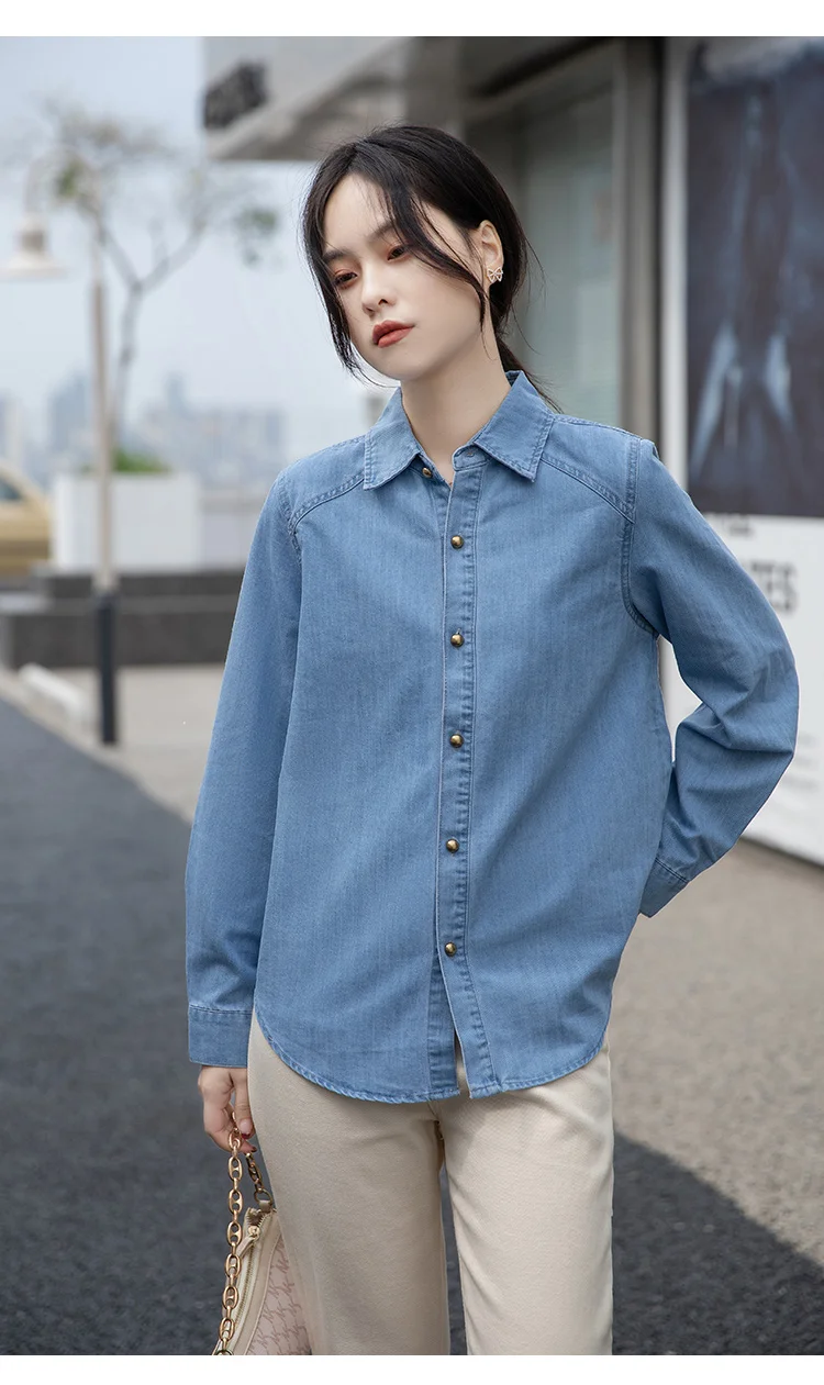 

2023 New Spring Korean Fashion Vintage Elegant Denim Women Blouses Casual Tops Z134