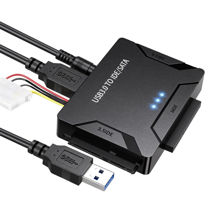USB 3.0 to IDE SATA Converter, Hard Drive Reader for Universal 2.5/3.5 IDE Hard Drive & SATA HDD SSD, with 12V 2A Power Adapter