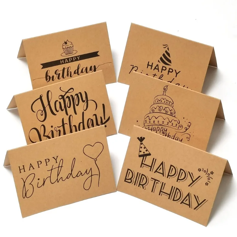 1/5pcs Happy Birthday Cards Fold Up Kraft Paper Postcard Gift Decoration Blank Greeting Card Birthday Invitations Gift Card