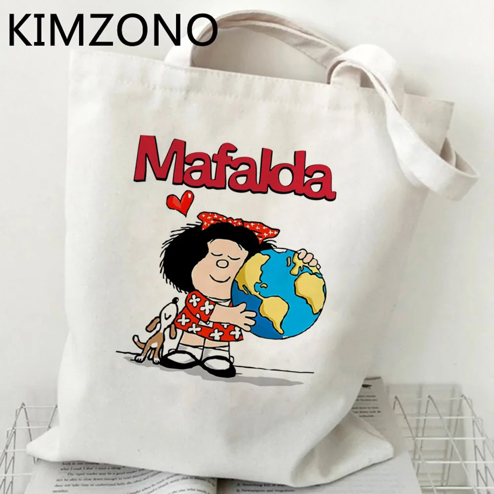 Mafalda-Bolso de compras de yute, bolsa de lona de algodón, tejido, reutilizable