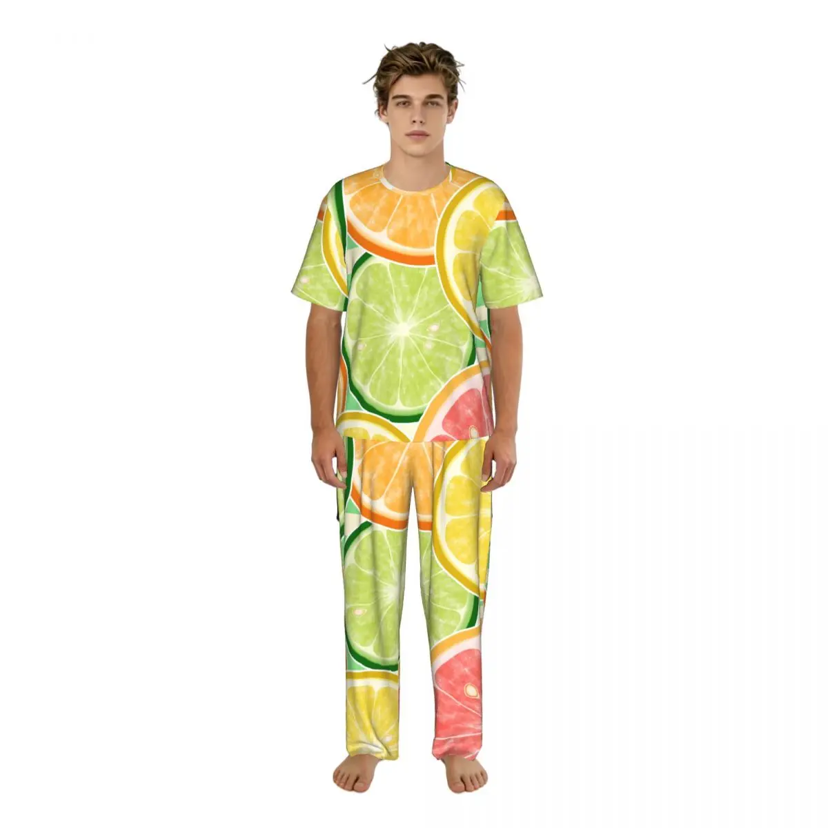 Sleepwear Summer Spring Home Clothes Lemon Orange Mandarin Grapefruit Short Sleeve Long Pant Nightwear