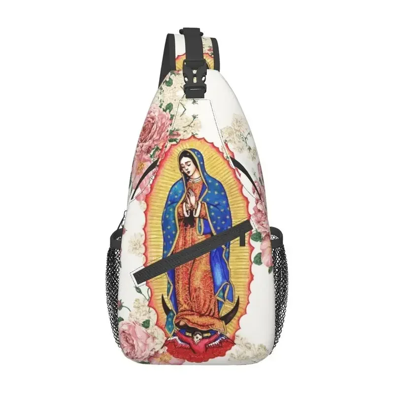 Custom Virgin Of Guadalupe Sling Crossbody Chest Bag Men Casual Mexico Catholic  Mary Shoulder Backpack for Traveling