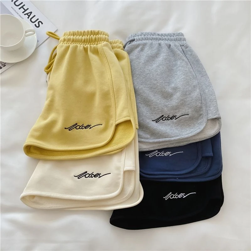 2026 Women Comfortable Loose Wide-legged Embroidered Drawstring A Pants Slim Waist Slim Fit Casual Home Versatile Sports Shorts