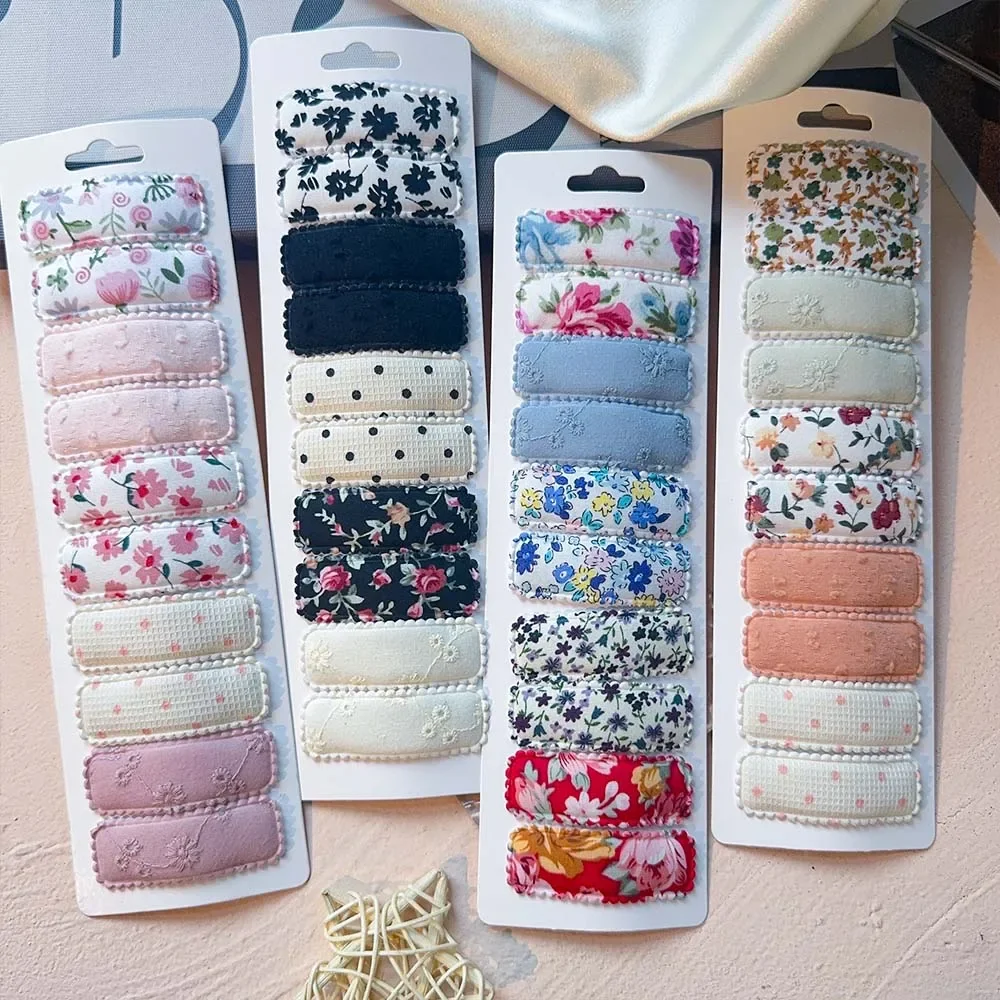 

10Pcs/Set Cute Print Solid Color Hair Clip Handmade Bows Baby BB Barrettes Hairpins Flower Print Hairgrips Accessories Kids Gift