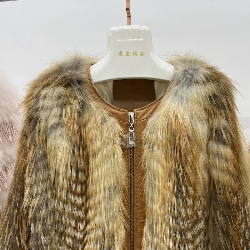 الشتاء النساء الطبيعية الحقيقية الثعلب الأحمر الفراء قطاع خياطة Toghter مع جلد طبيعي أسفل السترات الإناث الفاخرة سميكة الدافئة ملابس خارجية