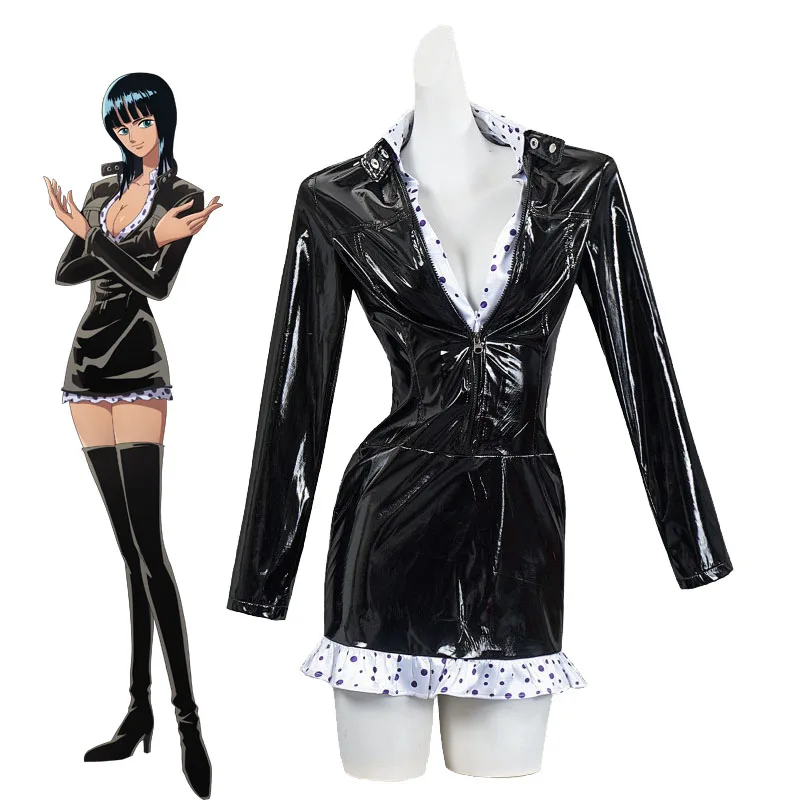 

Halloween Costumes Nico Robin Cosplay Dresses Anime Straw Hat Pirates Archaeologist Miss All Sunday Black leather Dress
