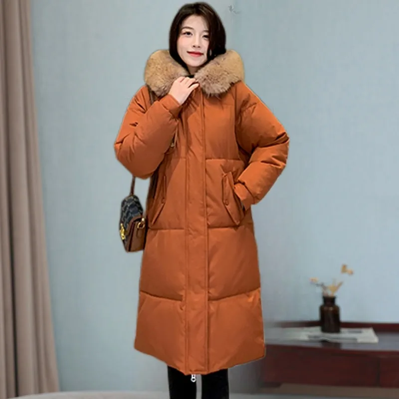 2023 New Women Down Cotton Coat Winter Jacket Female Long Padded Clothes Parkas  Loose Outwear Hooded Overcoat