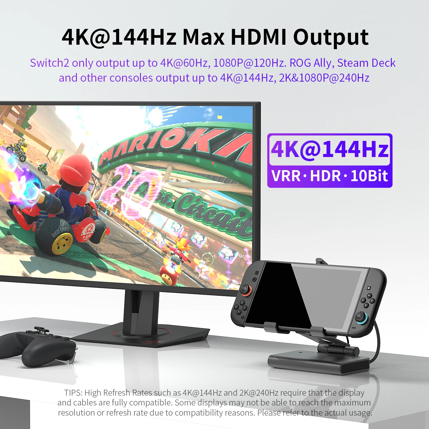 Switch 2 Dock 6-in-1 with Cooling Fan - 4K@60Hz HDMI, 1000Mbps Ethernet,100W Fast Charging Docking Station for Nintendo Switch 2
