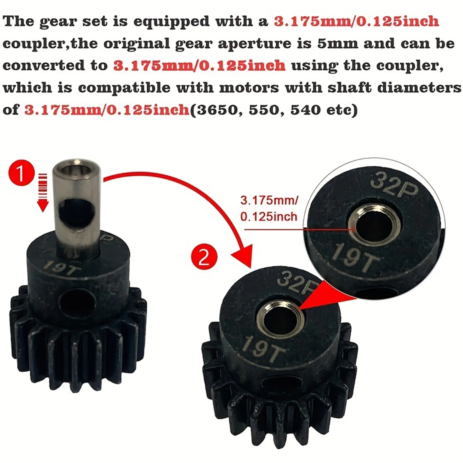 RCZIPROY Motorzahnrad aus gehärtetem Stahl, kurzes Kardanrad, 54 Zähne, Ritzel 15T 17T 19T, für 1/10 RC-Cars Traxx Slash Motorzähne – Detail 6