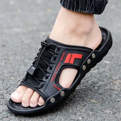 New men's sandals summer slippers leather face lazy shoes trend breathable beach shoes  M942