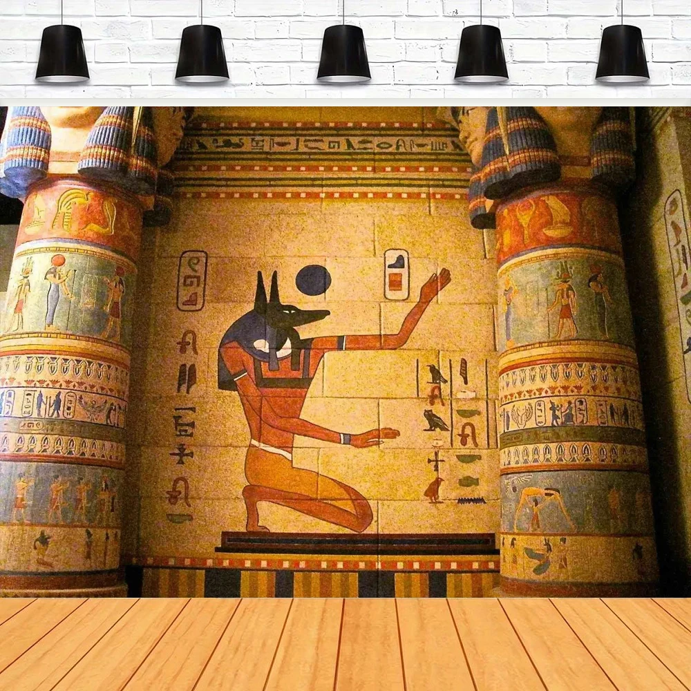 Photography Backdrop Egyptian Stone Pillar Art Color Drawing Mural Poster Egyptian Writing Banner Interior Decor Background