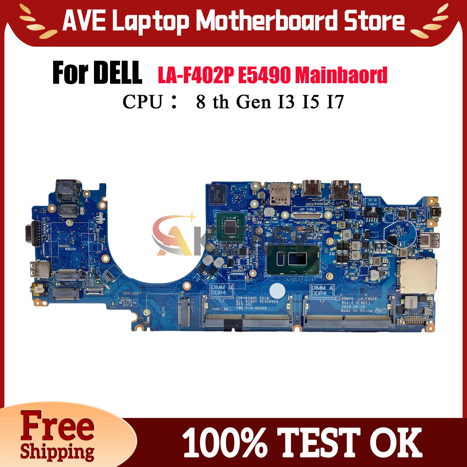 

Материнская плата для ноутбука Dell Latitude E5490 LA-F401P i3 i5 i7 7th 8th 0C08DH 0M71FV 0NJFT2 08KN1W 100% полностью протестировано