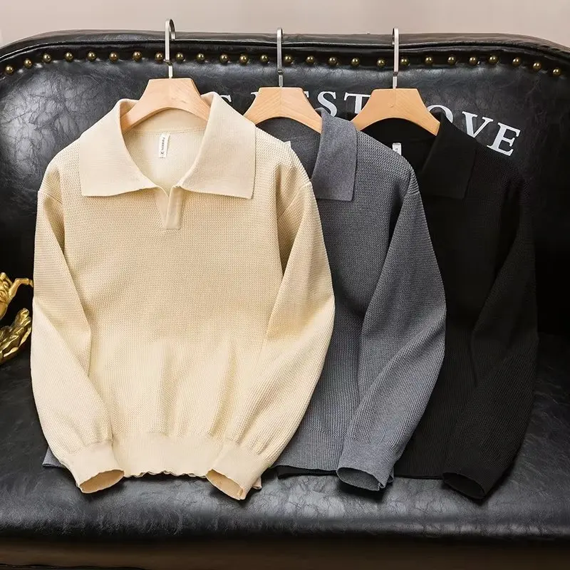 

American Retro Heavyweight Knitwear V-Ne Overhead Sweater Autumn Winter Trend Youth Line Coat Casual Long Sve Sweat...