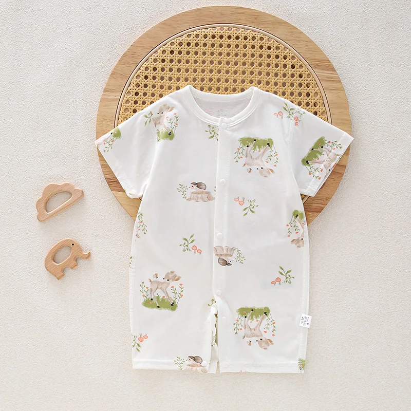 Baby short-sleeve boneless one-piece suit, summer newborn combed cotton thin breathable air-conditioned suit Har shirt
