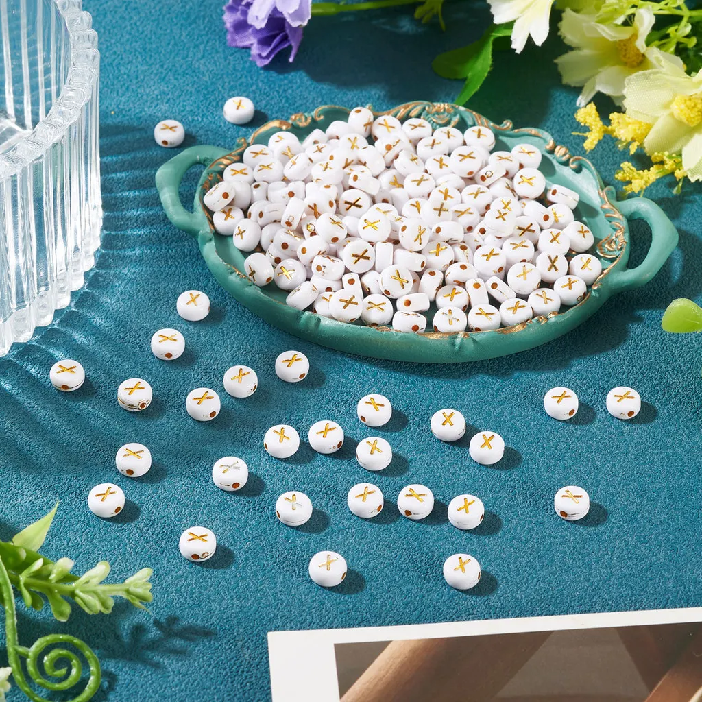 500Pcs A-Z Plating Acrylic Flat Round with Alphabet Beads Spacer Bead Golden Metal Enlaced for Bracelet Necklace Making Findings view 4