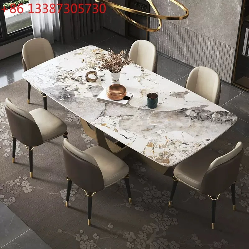 

Light luxury Pandora bright rock slab dining table modern simple home