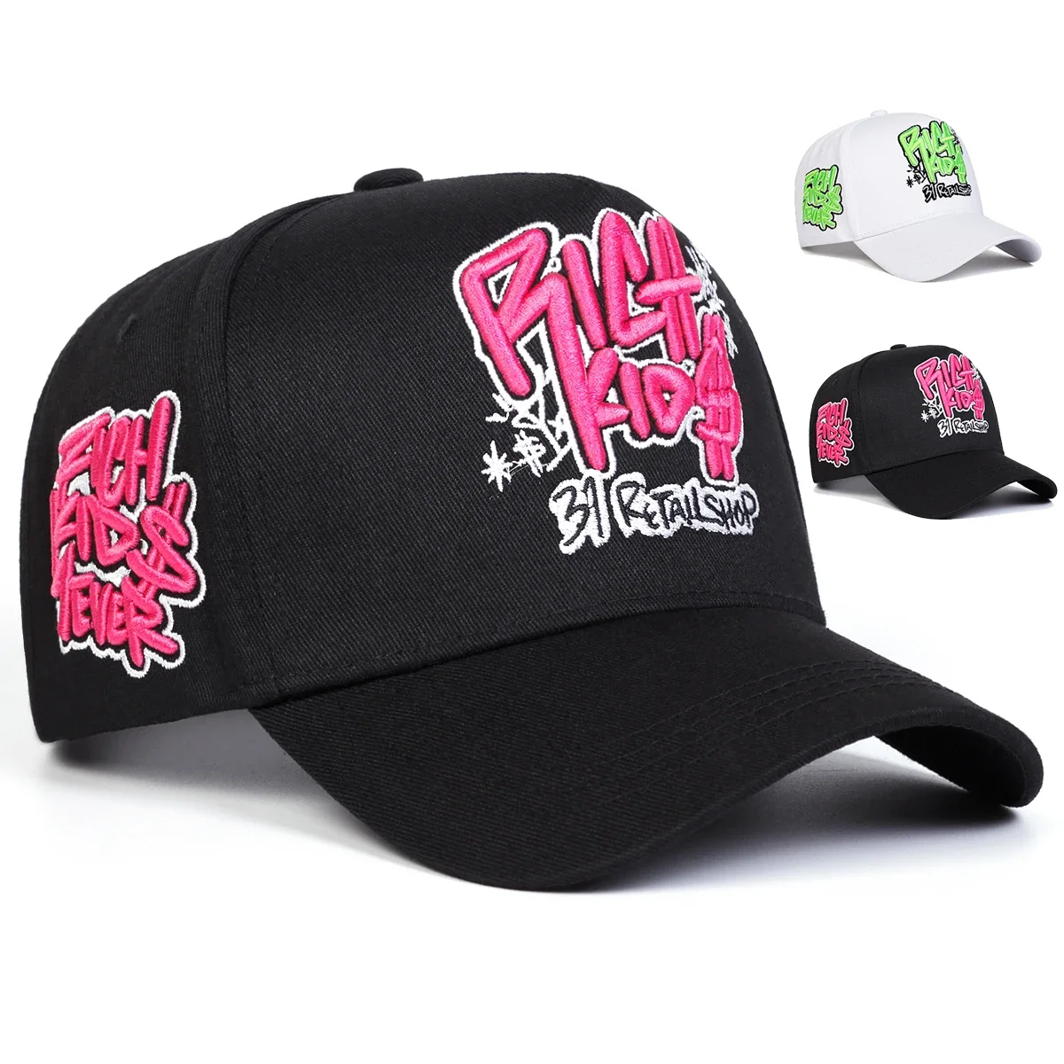 Gorras de Béisbol Unisex RICH KIOS con Bordado de Letras, Ajustables, para Primavera y Otoño, Casuales, con Protección Solar