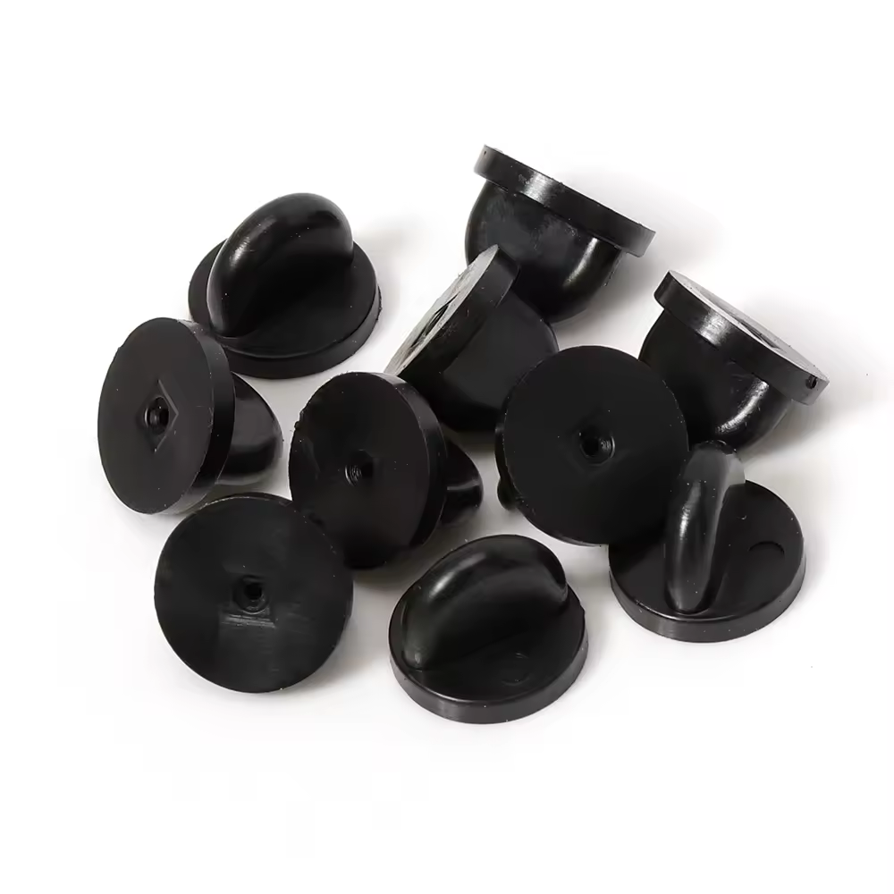 50pcs Black Rubber Brooch Pin Back Squeeze Badge Holder Butterfly Clasp Clutch