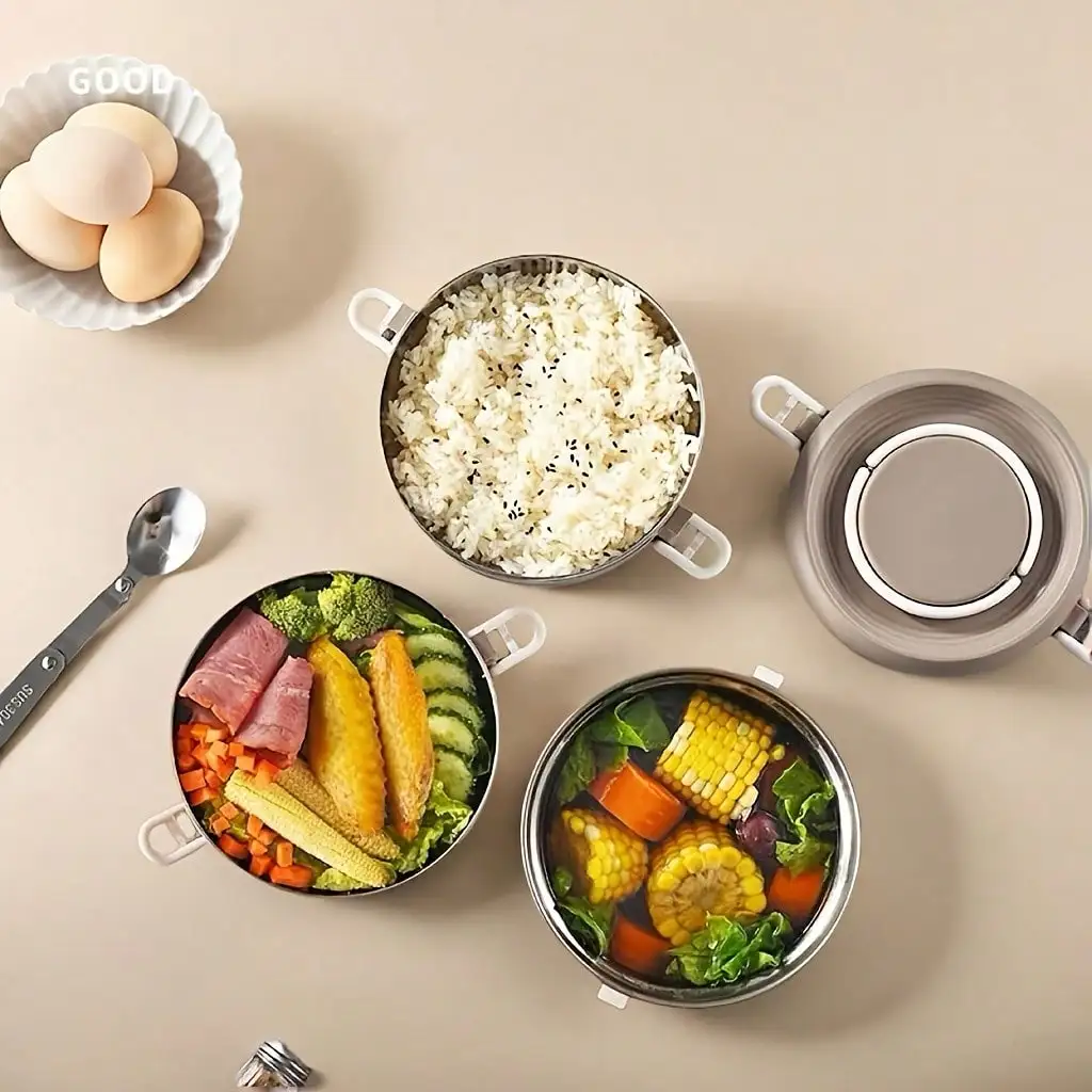 Large-Capacity Stainless Steel Lunch Box: Multi-Layer Portable Square Design for Home/School/Office