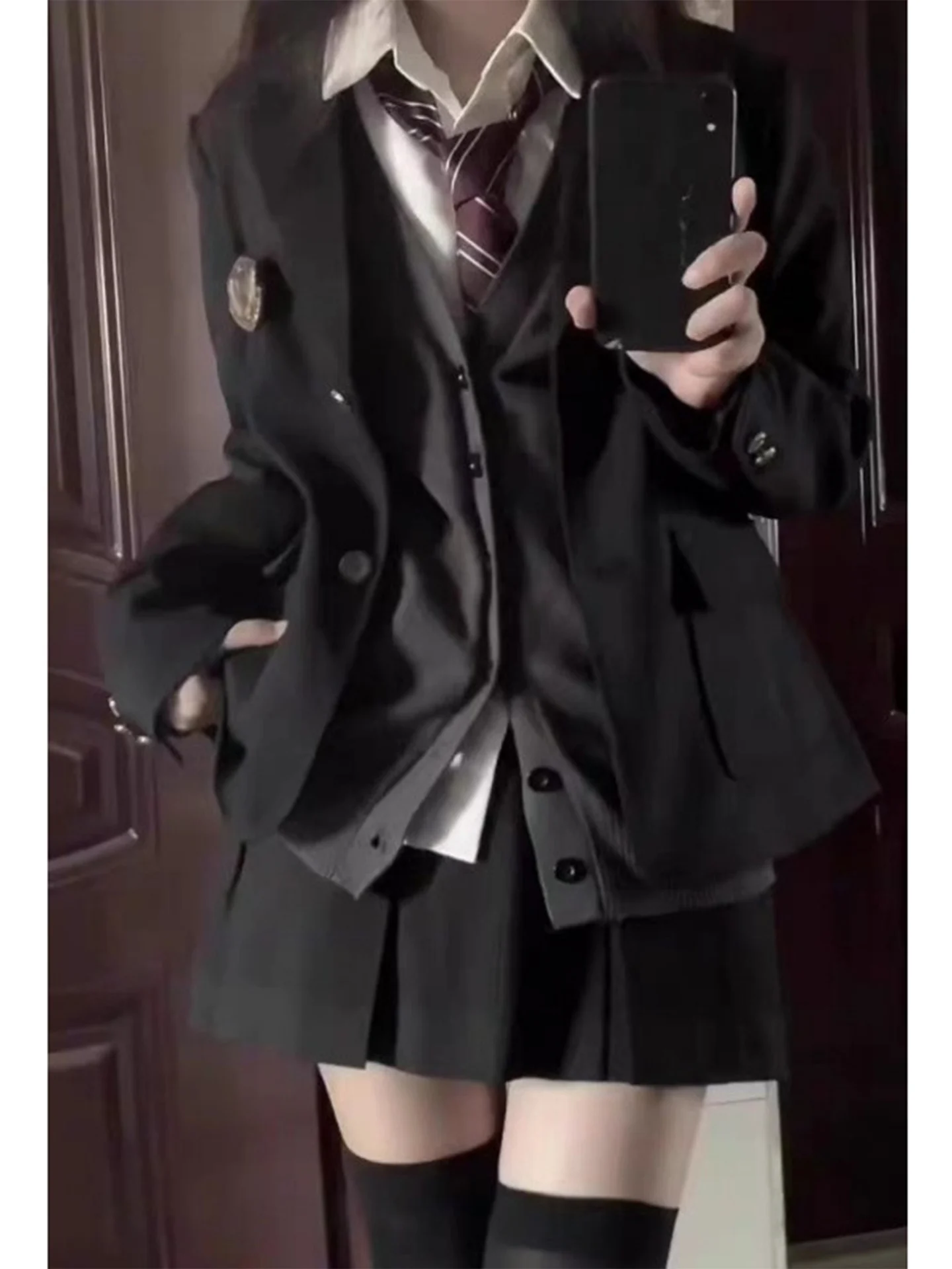 Japanese Style JK Uniform School Atmosphere Autumn Outfit British Suit Jacket White Shirt Pleated Skirt Three Piece Set