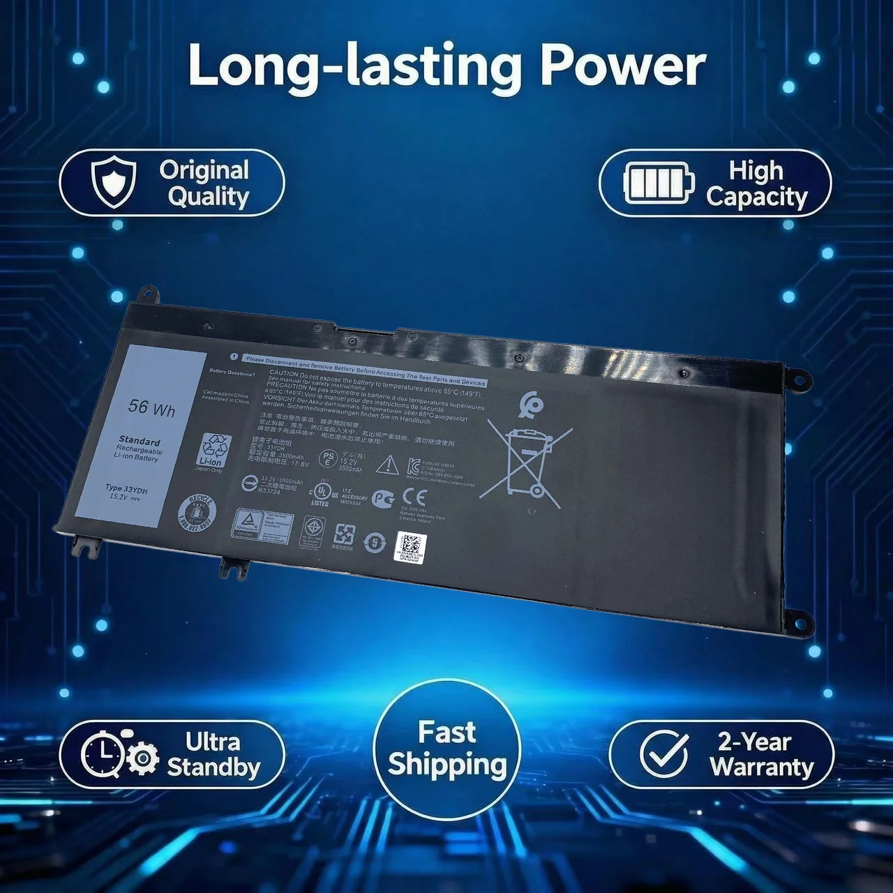 Nueva Batería 33YDH 099NF2 para Dell Inspiron 15 7577 17 7000 7773 7778 7786 7779 2en1 G3 15 3579 G3 17 3779 G5 15 5587 G7 15 7588