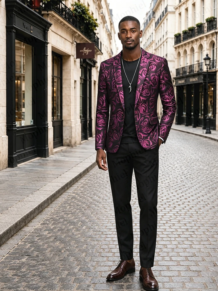 Mophiel Jacquard Men's Suit and Separates Prom Slim Fit Notched Lapel One Button Single Jacket Wedding Party Blazer Customized