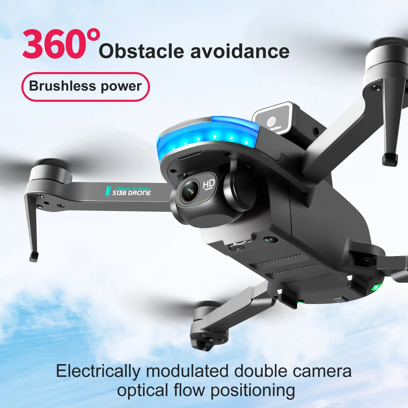 S138 Brushless Mini Drone 4K Dual HD Camera Obstacle Avoidance Optical Flow Positioning RC Dron Foldable Quadcopter Toys Gifts