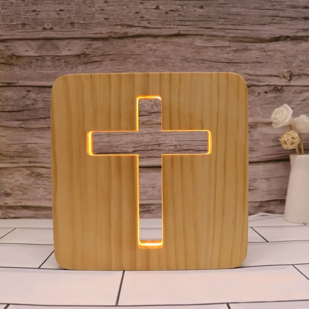 Lampe LED en bois avec croix Jesu 3D, veilleuse USB, christianisme, Nina, Ifix, artisanat, nouveauté, bureau, table, orthodoxe