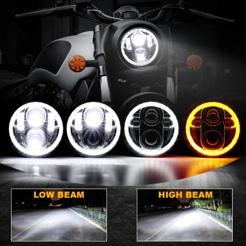 

5.75inch Round LED Headlight Halo High Low Beam DRL Day Light Universal Car Motor Headlamp for Harley D-avidson Dyna Sportster